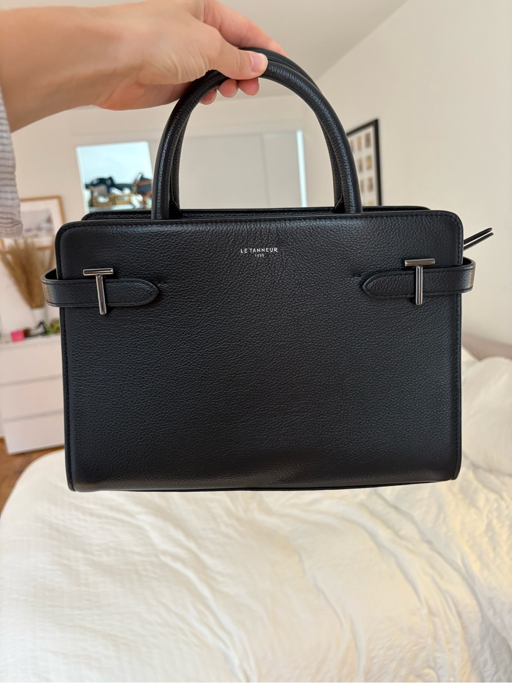 Black Real Leather Le Tanneur Handle Bag